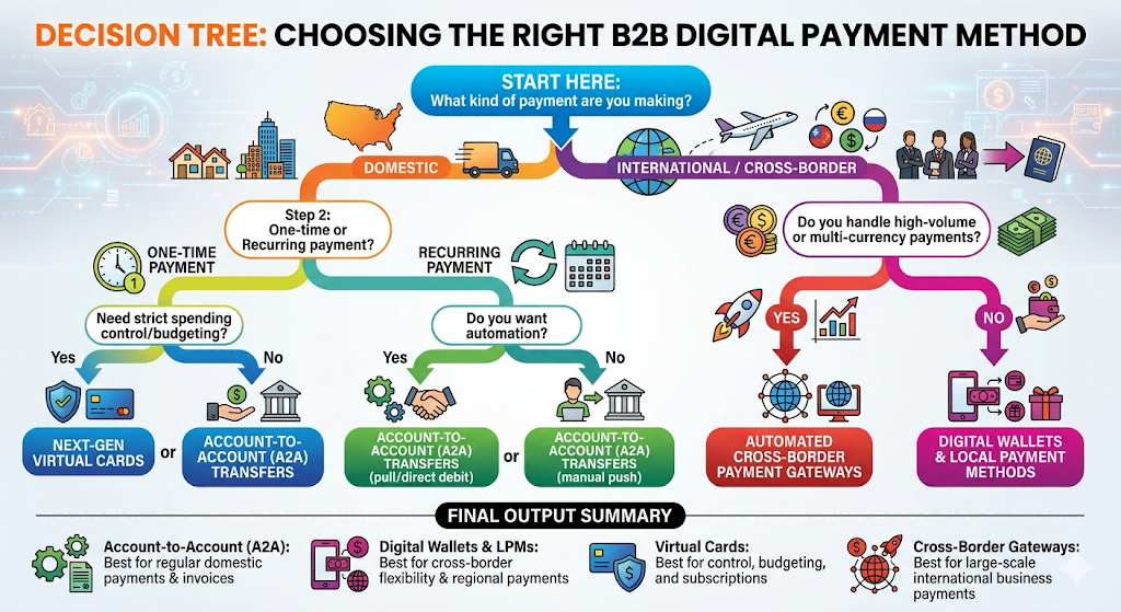 A decision tree listing different digital payment methods