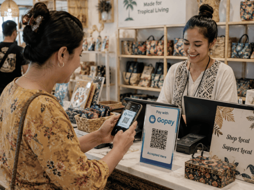 Customer scanning local QR code payment at checkout