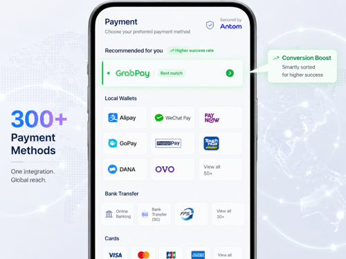 Checkout UI displaying various localized payment methods