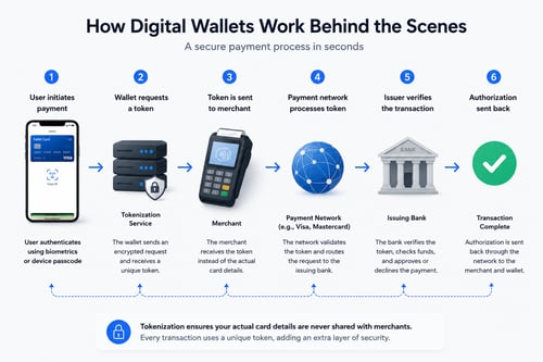 Digital wallet secure payment process infographic