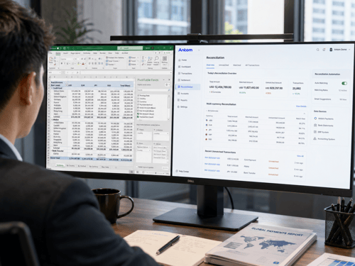 Financial officer auditing global payment processing statements
