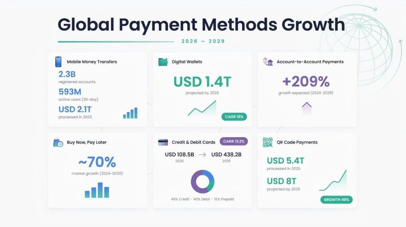 Infographic of the global payment methods growth trends