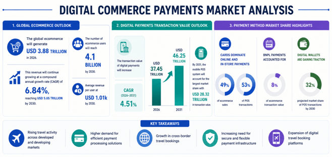 Infographic showing the digital commerce payments market analysis