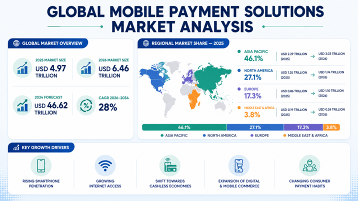 Infographic showing the global mobile payment solutions market growth
