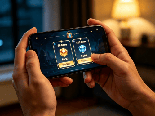 Mobile game virtual store purchase screen