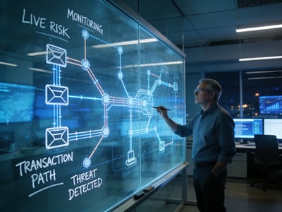 Risk analyst mapping secure global payment routing