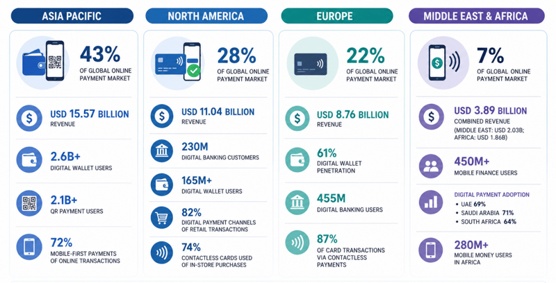 Summary of regional use and growth trends of online payments