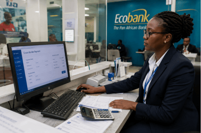 Woman managing cross-border payments on computer.