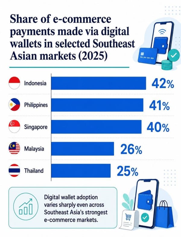 share of e-commerce payments made via digital wallets in selected southeast asian markets 2025