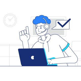 Illustration of a support agent at a computer